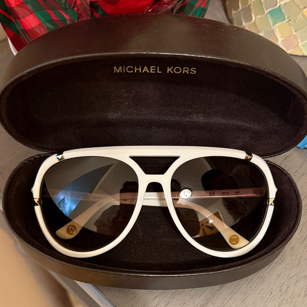 Michael Kors White and Gold Aviator Sunglasses